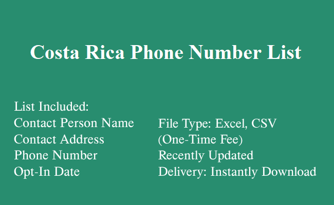 哥斯达黎加电话号码表